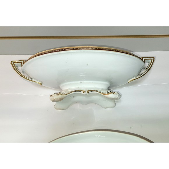 Antique Porcelain candy dish footed pedestal bowl with lid 12 inch - Picture 8 of 12